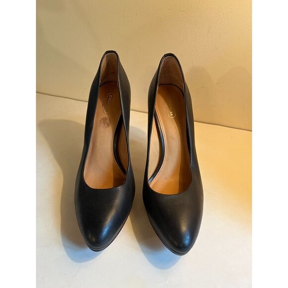 Coach EUC Caya Black Napa Leather Platform Pumps Womens Heels Shoes Size 10 B - Picture 1 of 7